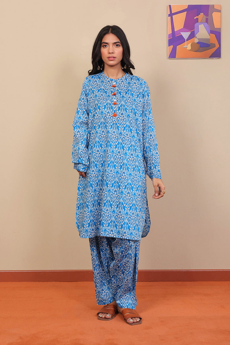 Generation - 2-Piece Block Printed Saga Set - Blue - Voile