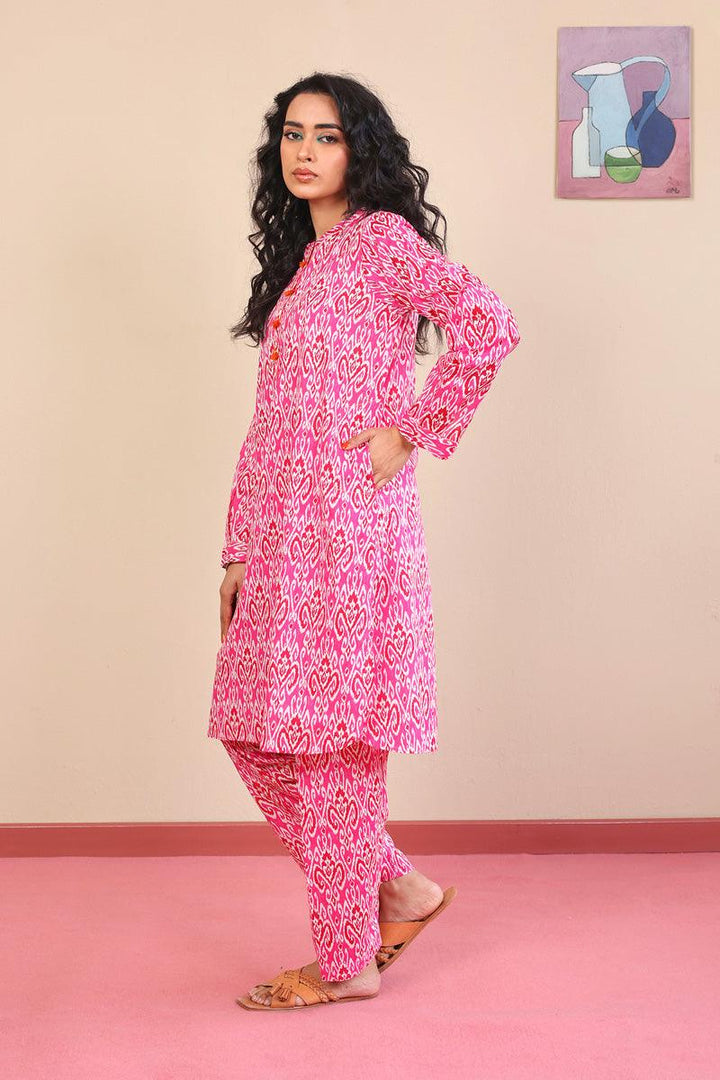Generation - 2-Piece Block Printed Saga Set - Pink - Voile