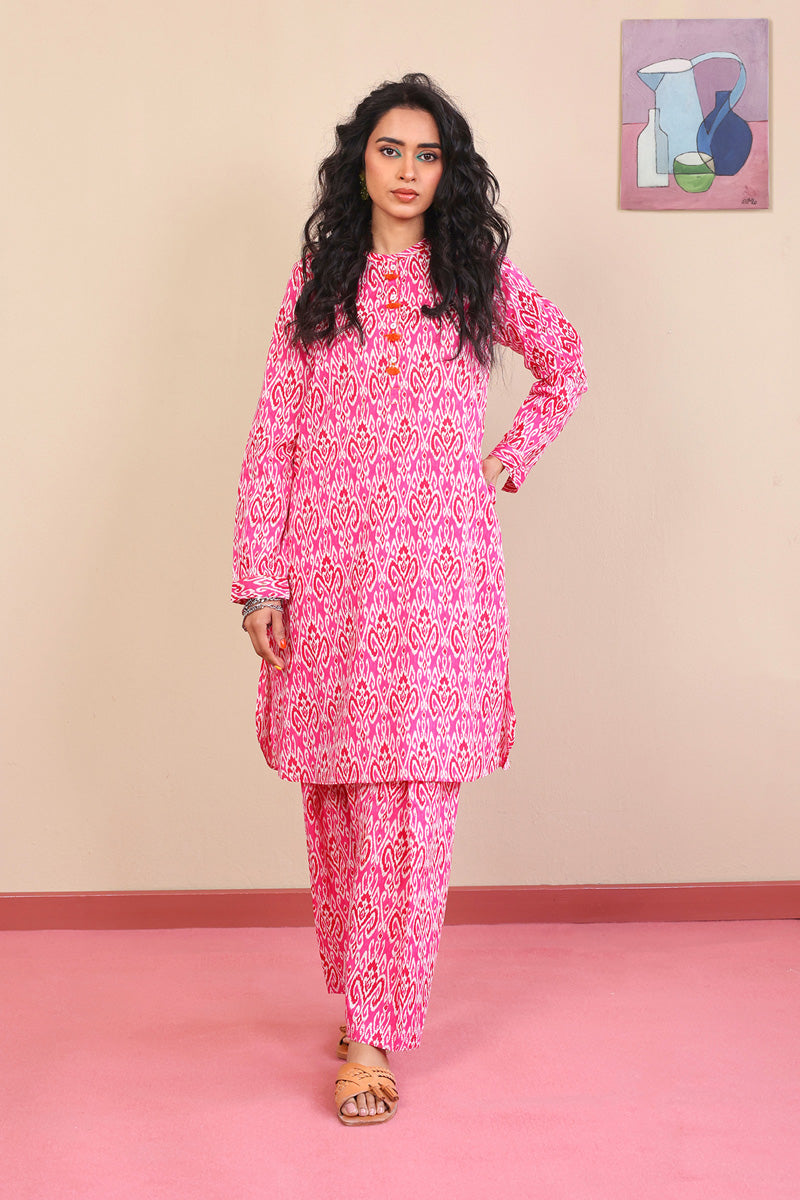 Generation - 2-Piece Block Printed Saga Set - Pink - Voile