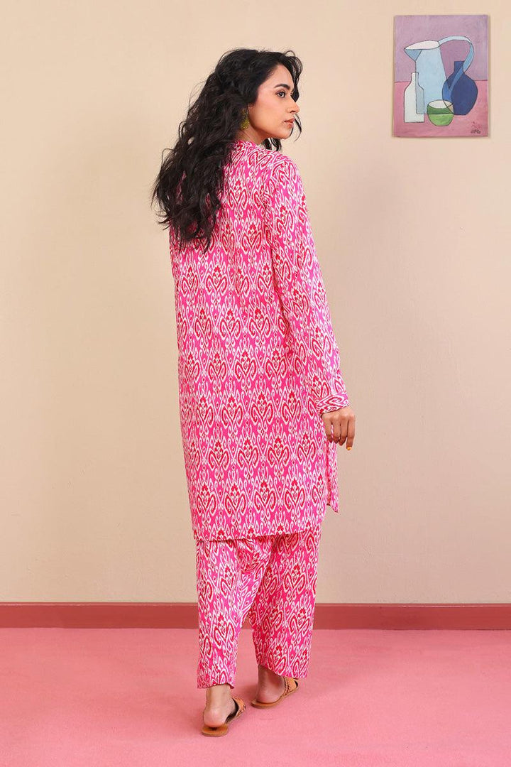 Generation - 2-Piece Block Printed Saga Set - Pink - Voile