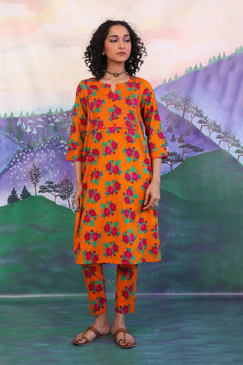 Generation - 2 Piece - Gulab Floral Matching Set - Mango Yellow - Lawn