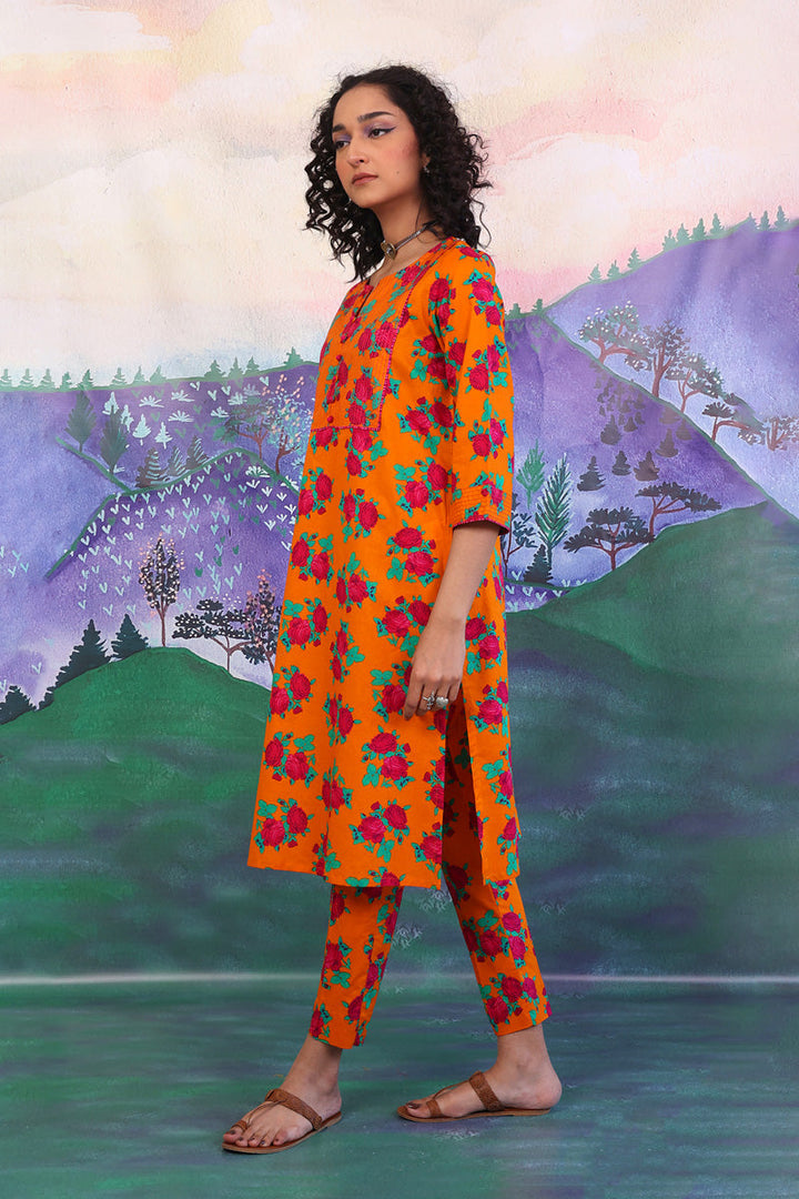 Generation - 2 Piece - Gulab Floral Matching Set - Mango Yellow - Lawn