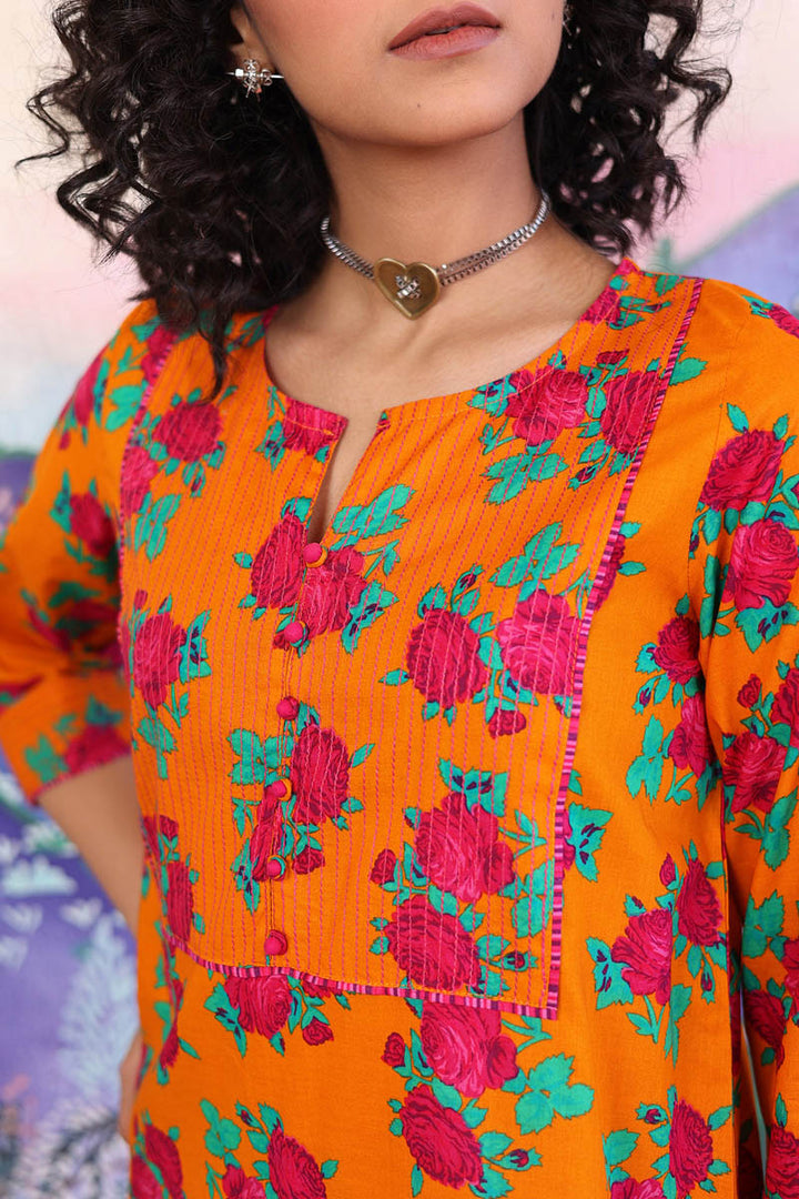 Generation - 2 Piece - Gulab Floral Matching Set - Mango Yellow - Lawn