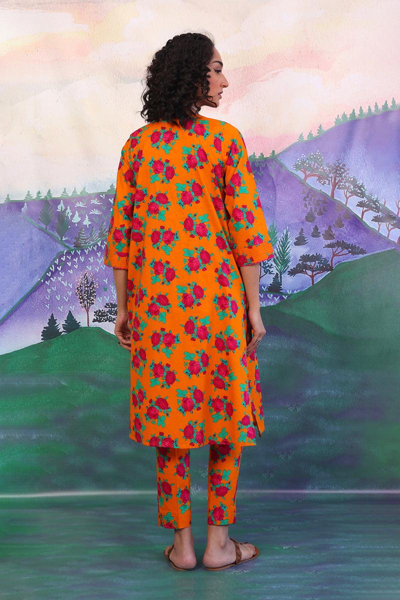 Generation - 2 Piece - Gulab Floral Matching Set - Mango Yellow - Lawn