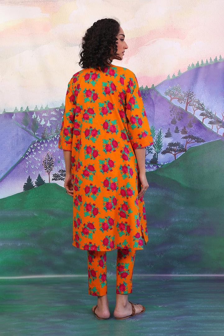 Generation - 2 Piece - Gulab Floral Matching Set - Mango Yellow - Lawn