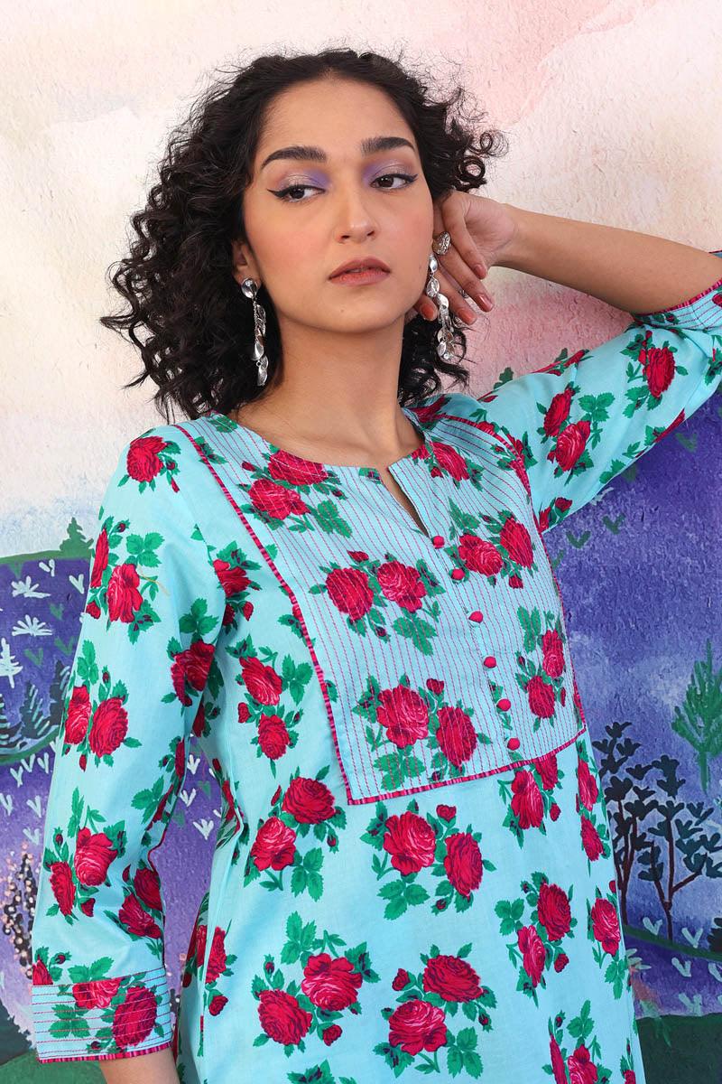 Generation - 2 Piece - Gulab Floral Matching Set - Sky Blue - Lawn