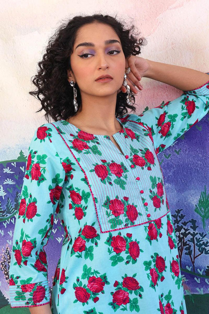 Generation - 2 Piece - Gulab Floral Matching Set - Sky Blue - Lawn
