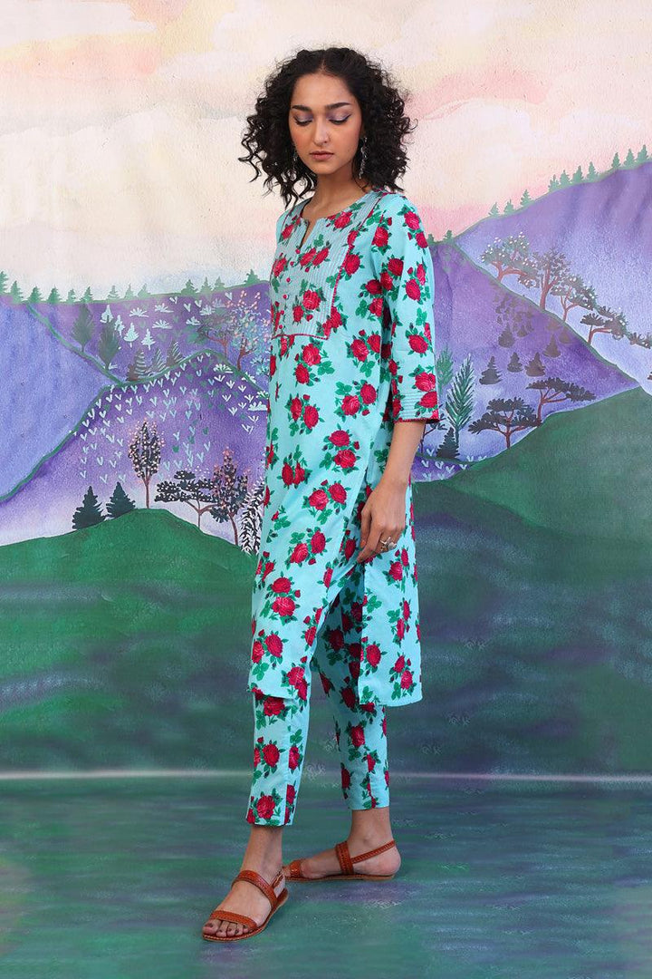 Generation - 2 Piece - Gulab Floral Matching Set - Sky Blue - Lawn