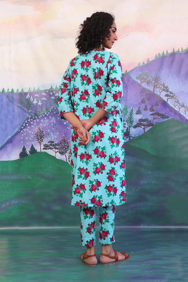 Generation - 2 Piece - Gulab Floral Matching Set - Sky Blue - Lawn