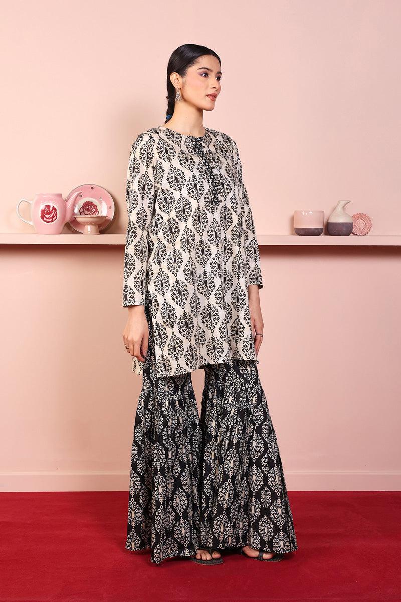 Generation - 2-Piece Thappa Gharara Set - Off White - Voile