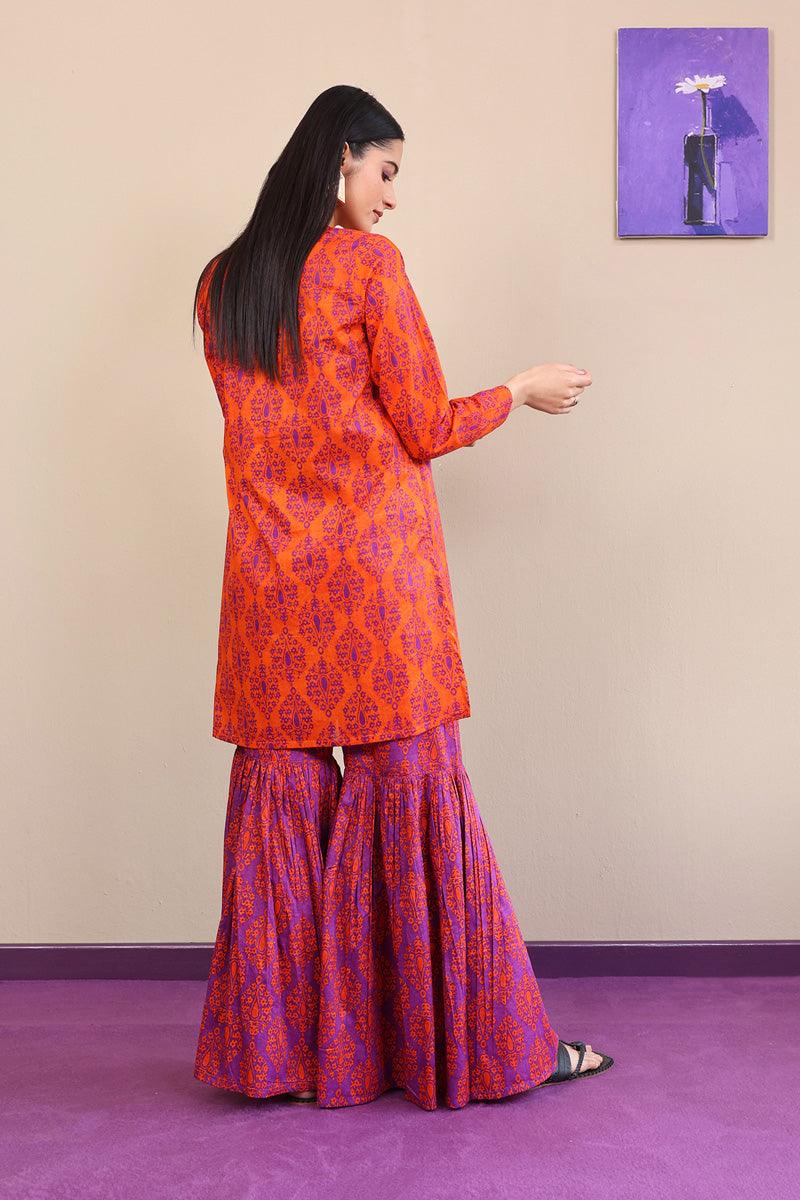 Generation - 2-Piece Thappa Gharara Set - Orange - Voile