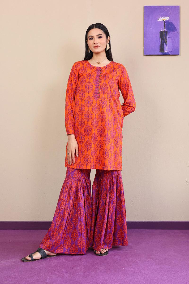 Generation - 2-Piece Thappa Gharara Set - Orange - Voile