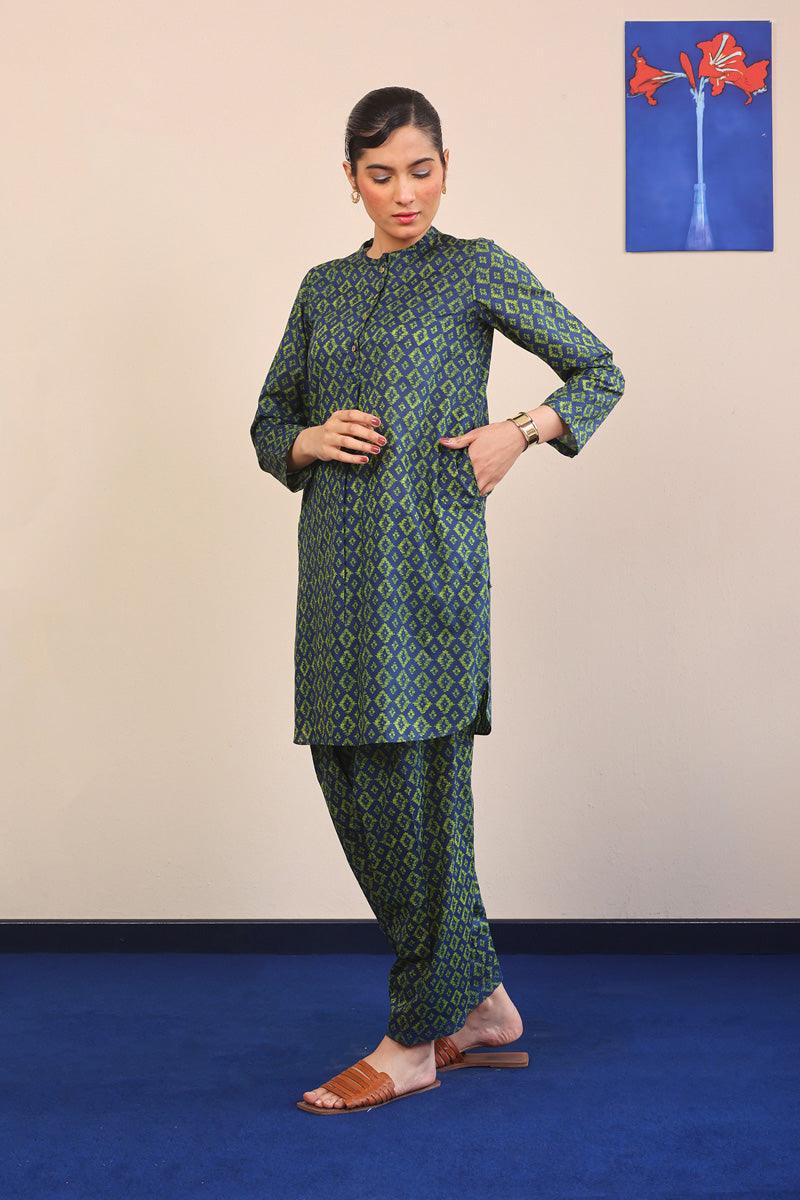 Generation - Ikat Printed Set - Blue - Lawn - 2 Piece