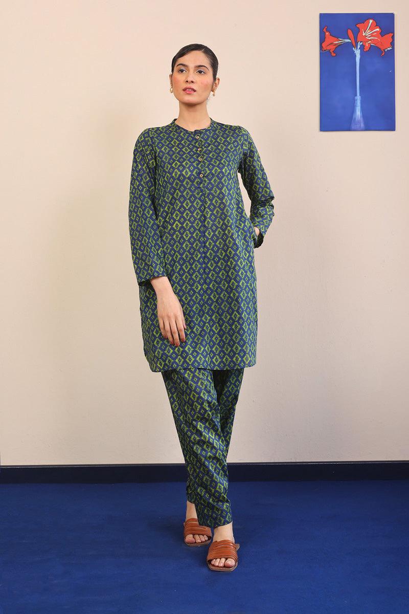 Generation - Ikat Printed Set - Blue - Lawn - 2 Piece