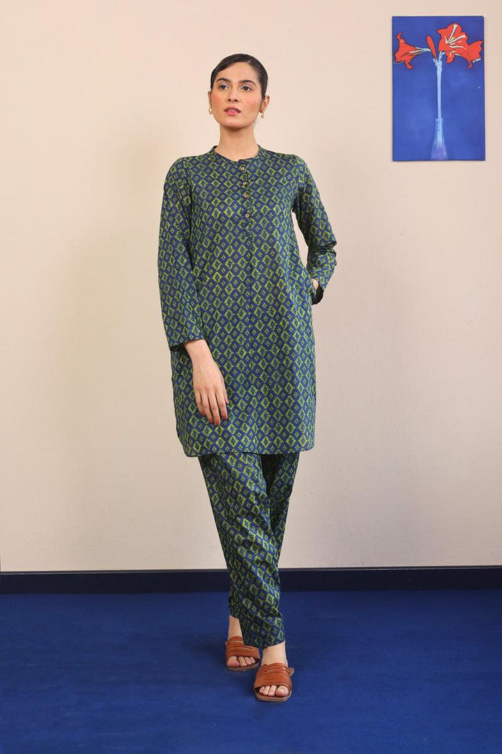 Generation - Ikat Printed Set - Blue - Lawn - 2 Piece