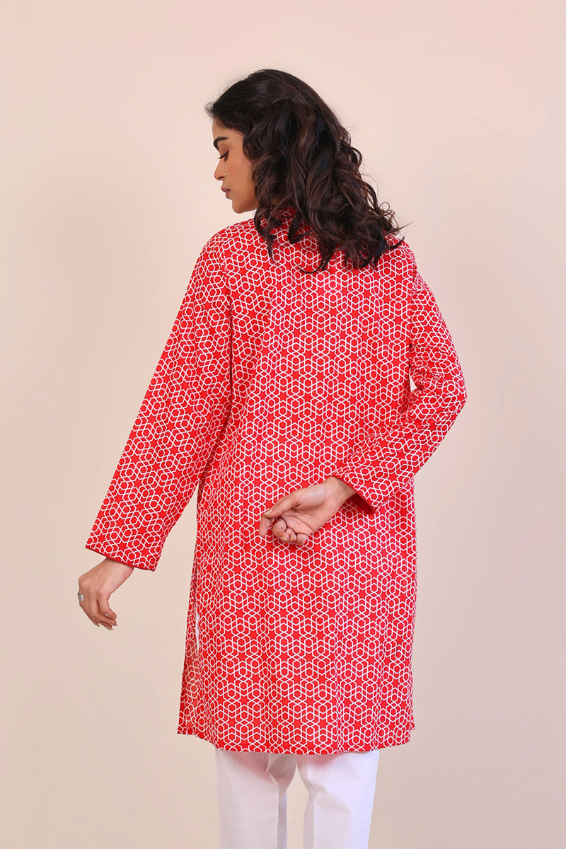 Generation - Geometric Kurta - Red - Lawn - 1 Piece