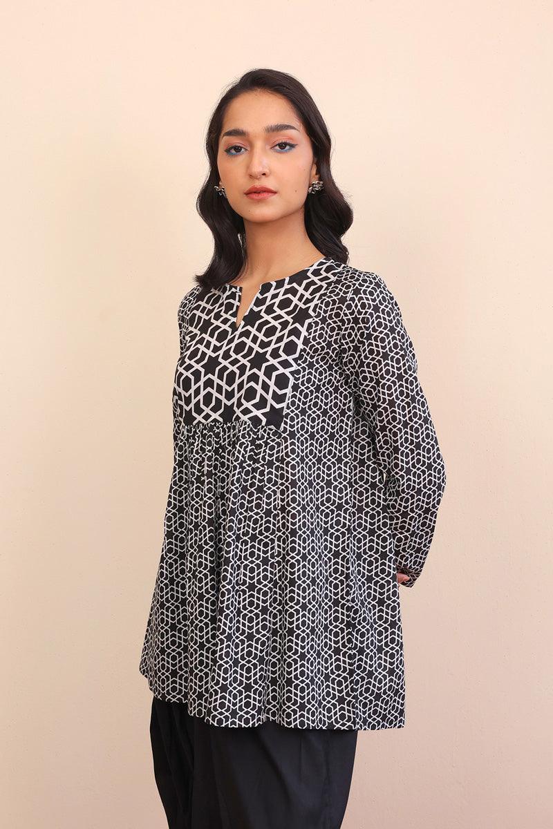 Generation - Geometric Peplum - Black - Lawn - 1 Piece