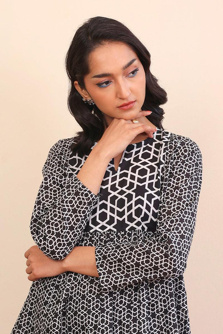 Generation - Geometric Peplum - Black - Lawn - 1 Piece