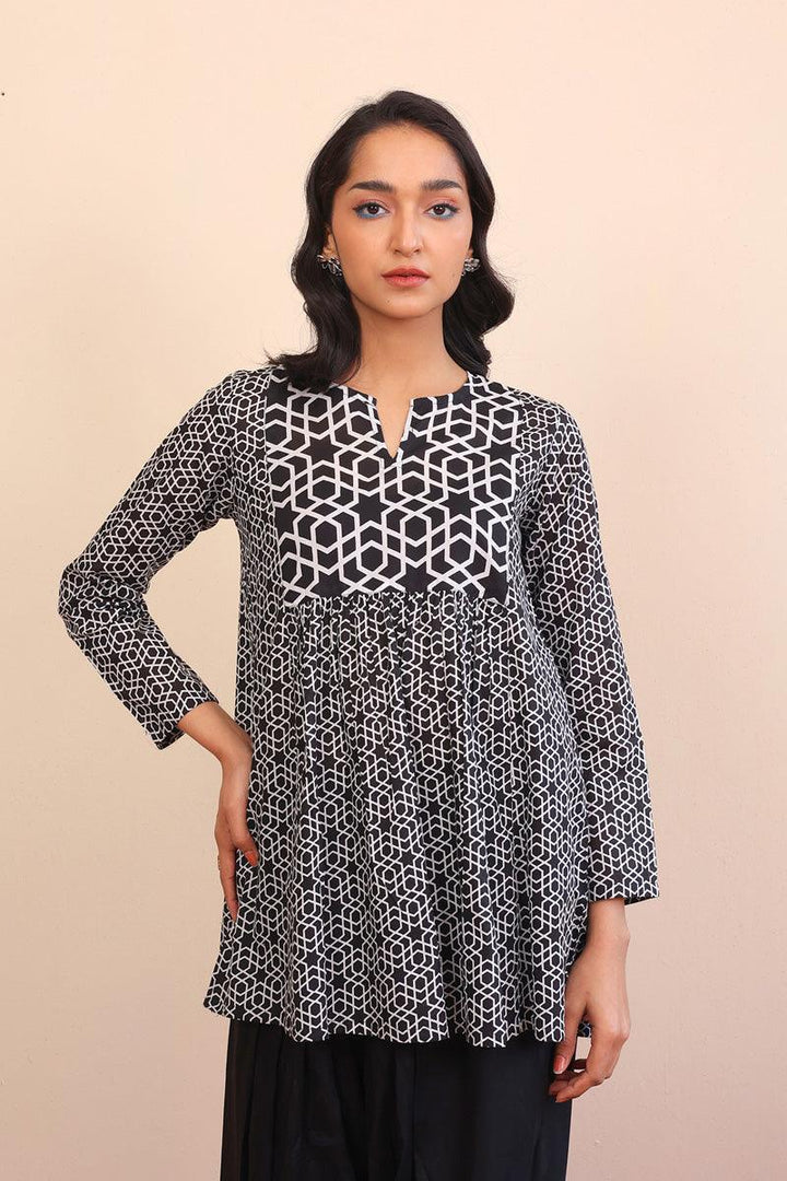Generation - Geometric Peplum - Black - Lawn - 1 Piece