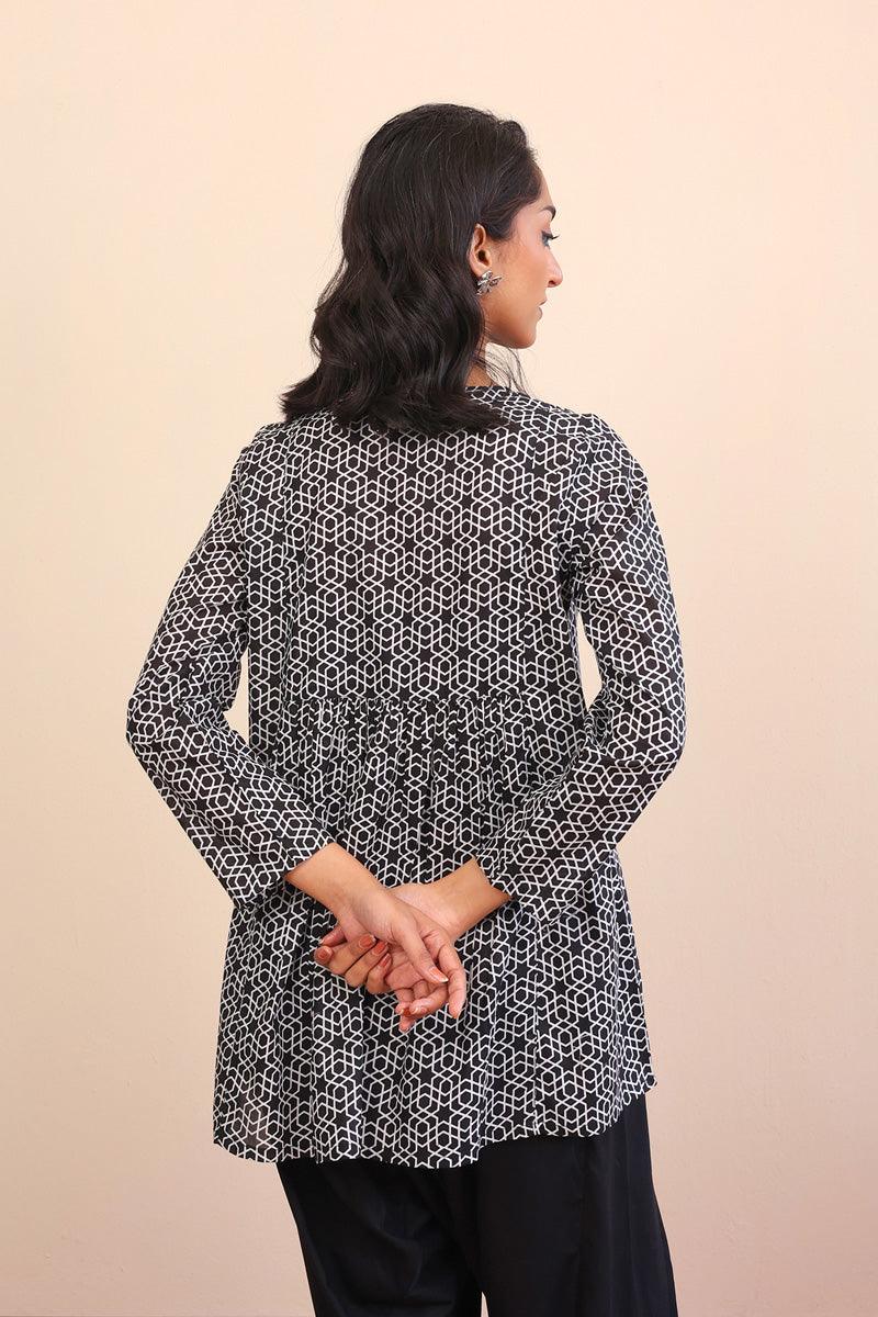 Generation - Geometric Peplum - Black - Lawn - 1 Piece