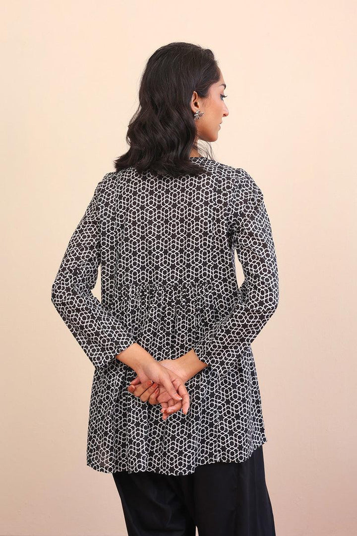 Generation - Geometric Peplum - Black - Lawn - 1 Piece