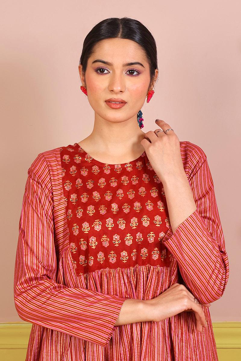 Generation - Sunehri Mukaish Dress - Maroon - 1 Piece