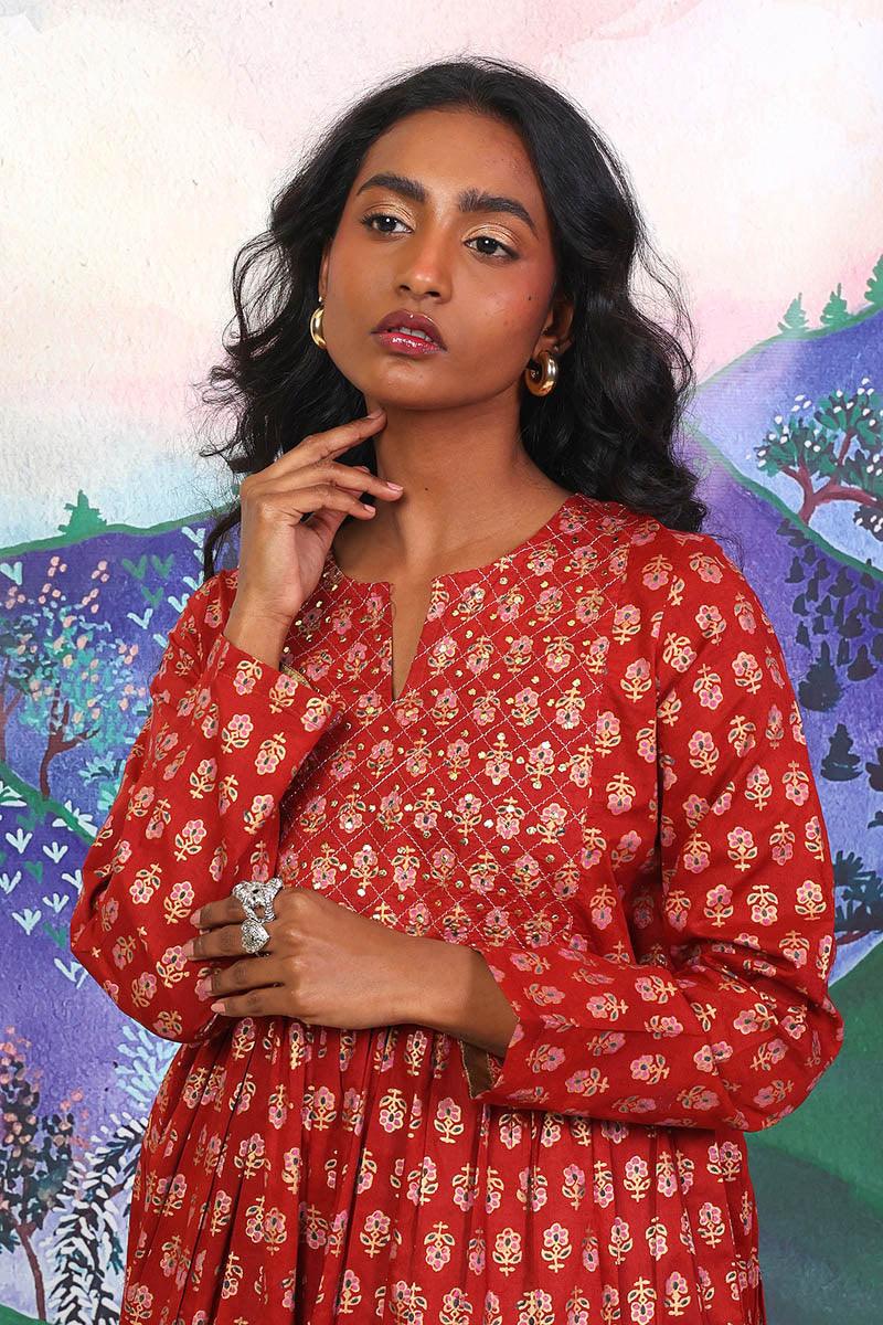 Generation - Sunehri Mukaish Dress - Maroon - 1 Piece
