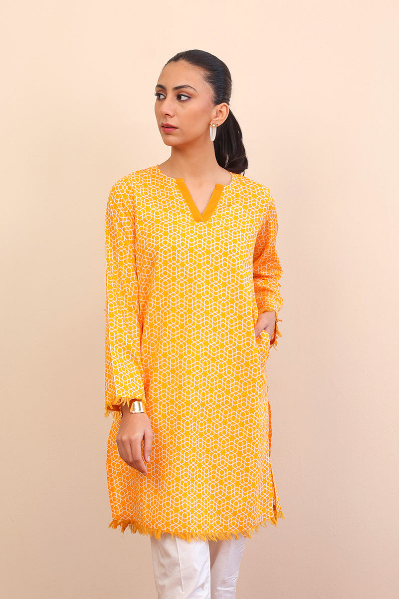 Generation - Geometric Frayed - Mango Yellow - Lawn - 1 Piece