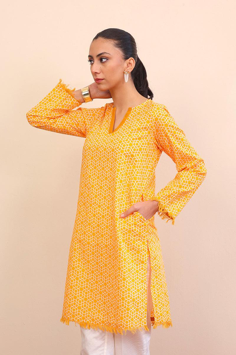 Generation - Geometric Frayed - Mango Yellow - Lawn - 1 Piece