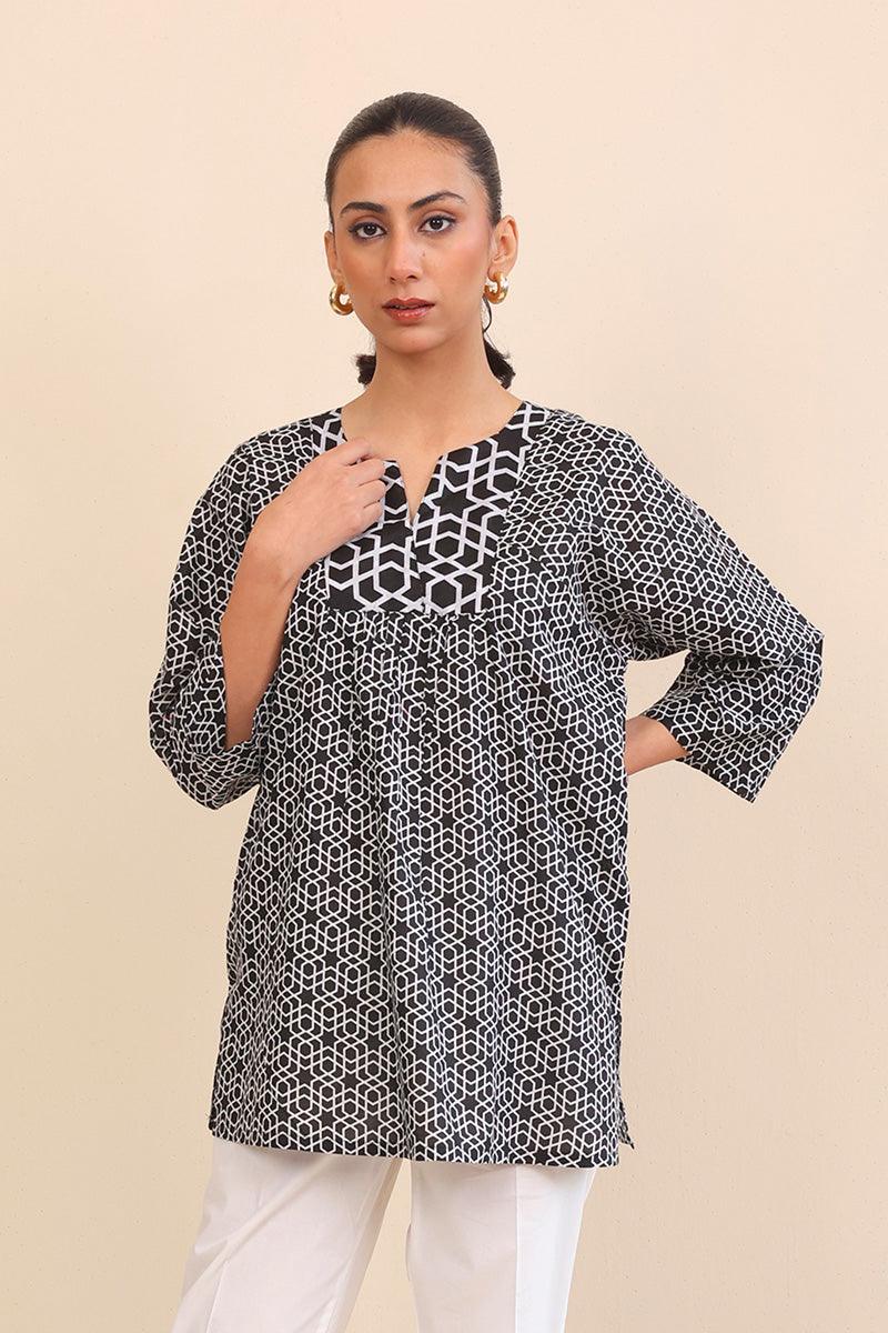 Generation - Geometric Kurta - Black - Lawn - 1 Piece