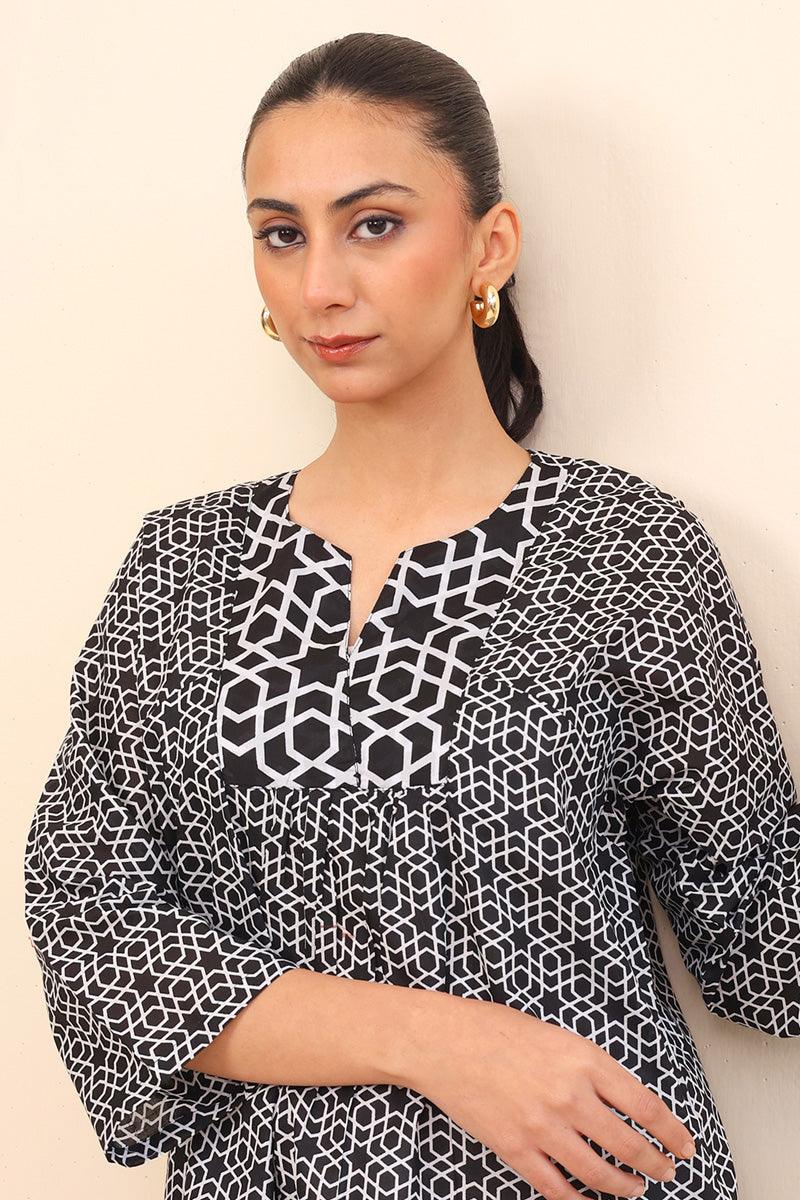 Generation - Geometric Kurta - Black - Lawn - 1 Piece