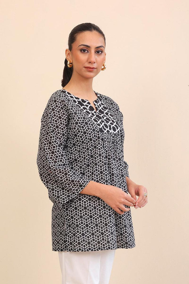Generation - Geometric Kurta - Black - Lawn - 1 Piece