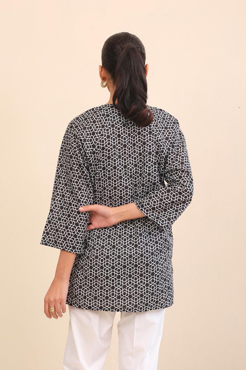 Generation - Geometric Kurta - Black - Lawn - 1 Piece