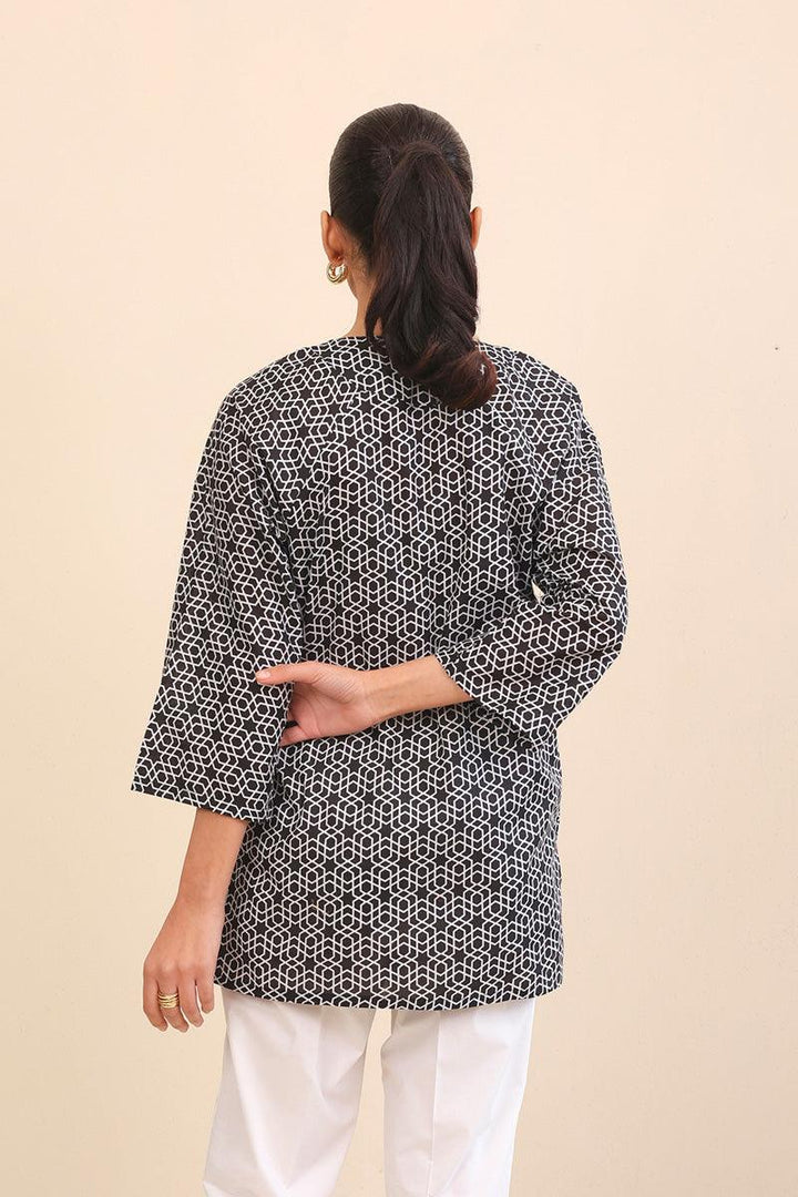 Generation - Geometric Kurta - Black - Lawn - 1 Piece
