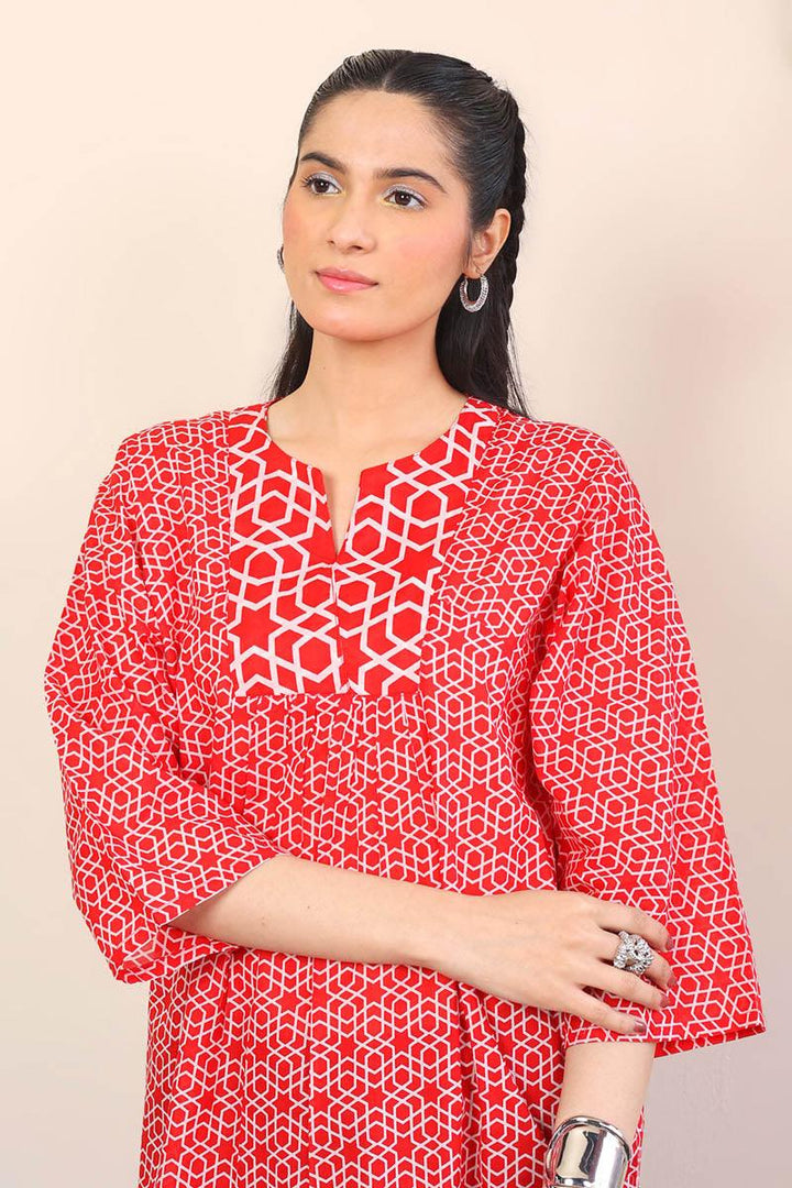 Generation - Geometric Kurta - Red - Lawn - 1 Piece