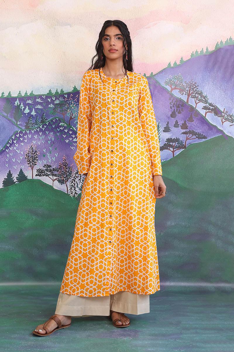 Generation - Geometric Shirt - 1 Piece - Mango Yellow - Lawn