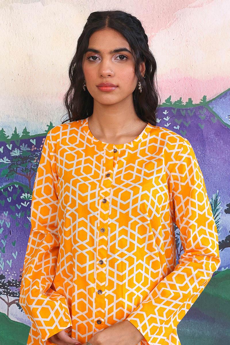 Generation - Geometric Shirt - 1 Piece - Mango Yellow - Lawn