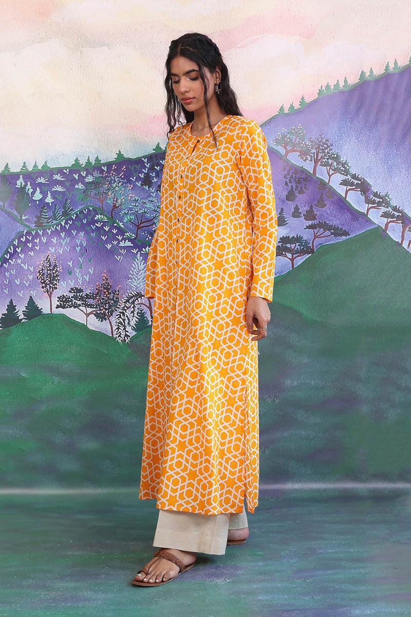 Generation - Geometric Shirt - 1 Piece - Mango Yellow - Lawn
