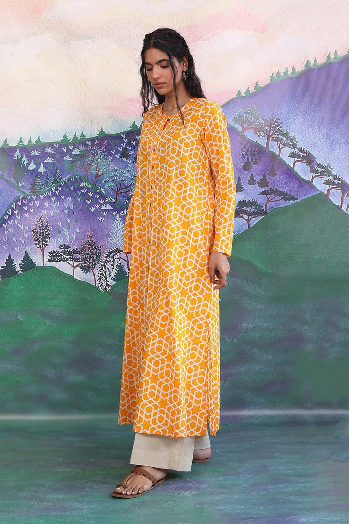 Generation - Geometric Shirt - 1 Piece - Mango Yellow - Lawn