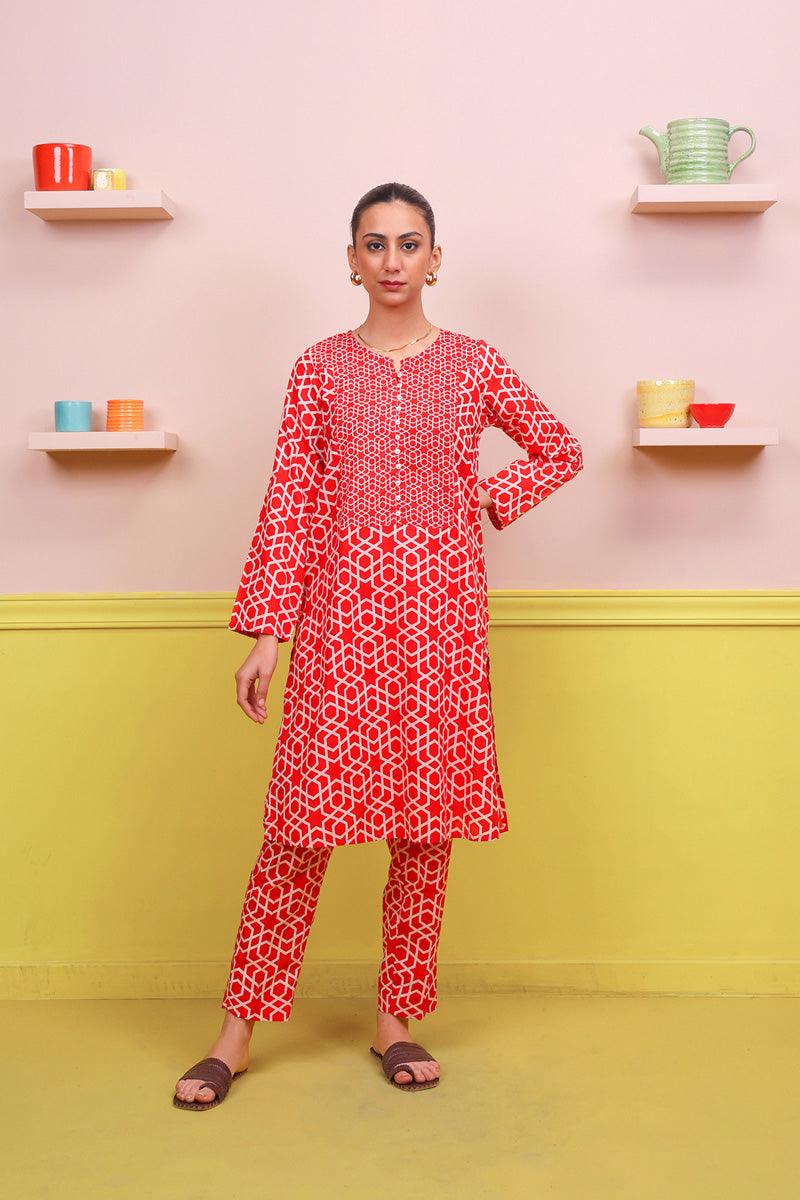 Generation - 2-Piece Geometric Set - Red - Lawn