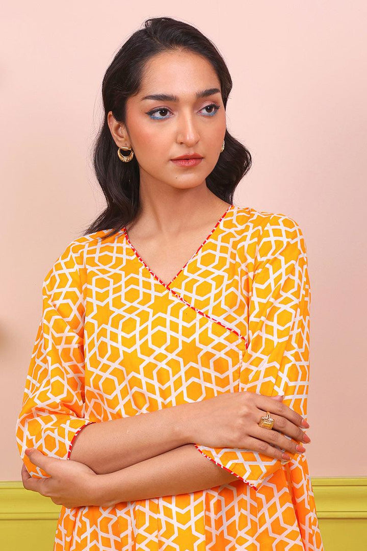 Generation - Geometric Dress - Mango Yellow - Lawn - 1 Piece