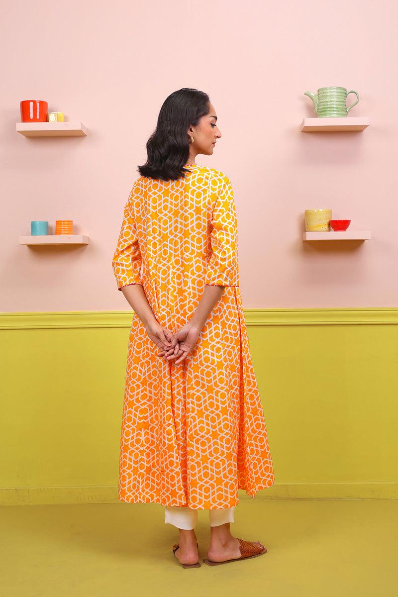 Generation - Geometric Dress - Mango Yellow - Lawn - 1 Piece