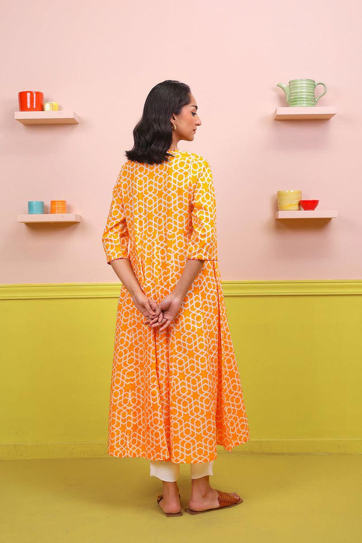 Generation - Geometric Dress - Mango Yellow - Lawn - 1 Piece