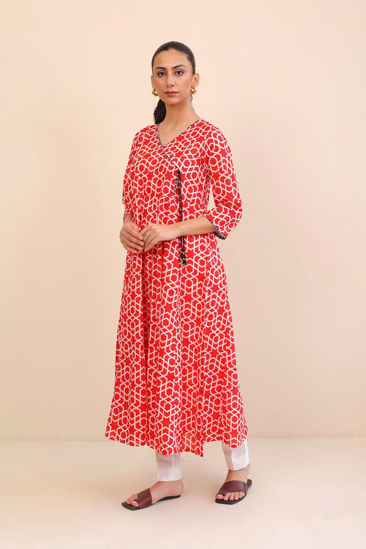 Generation - 1 Piece - Geometric Angrakha Dress - Red - Lawn