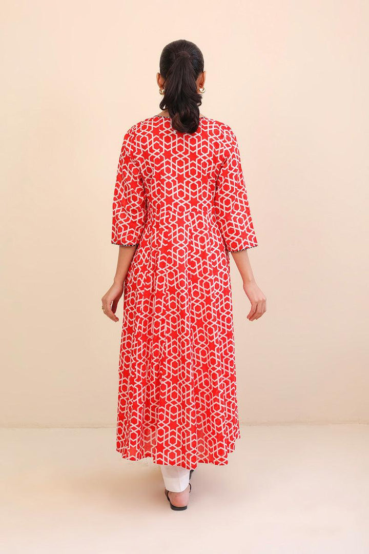 Generation - 1 Piece - Geometric Angrakha Dress - Red - Lawn