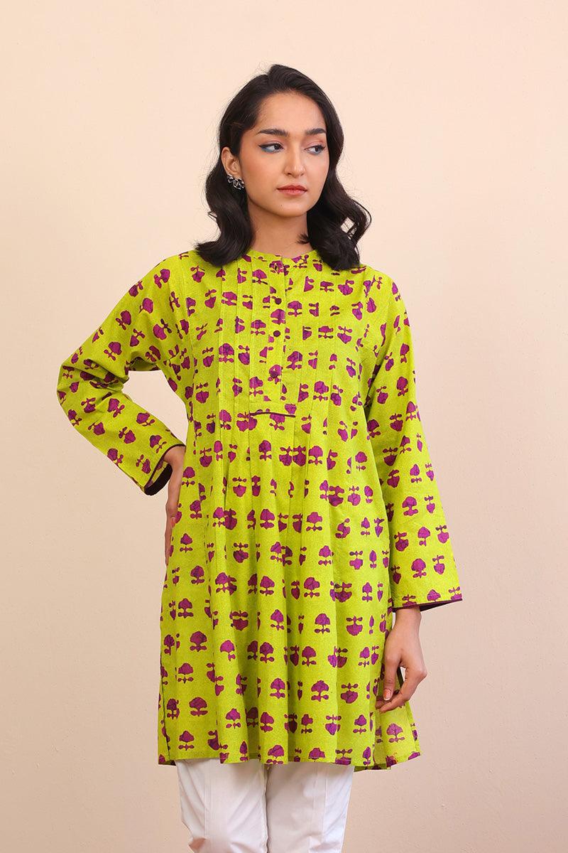 Generation - 1 Piece - Mushrooms Kurti - Parrot Green - Lawn