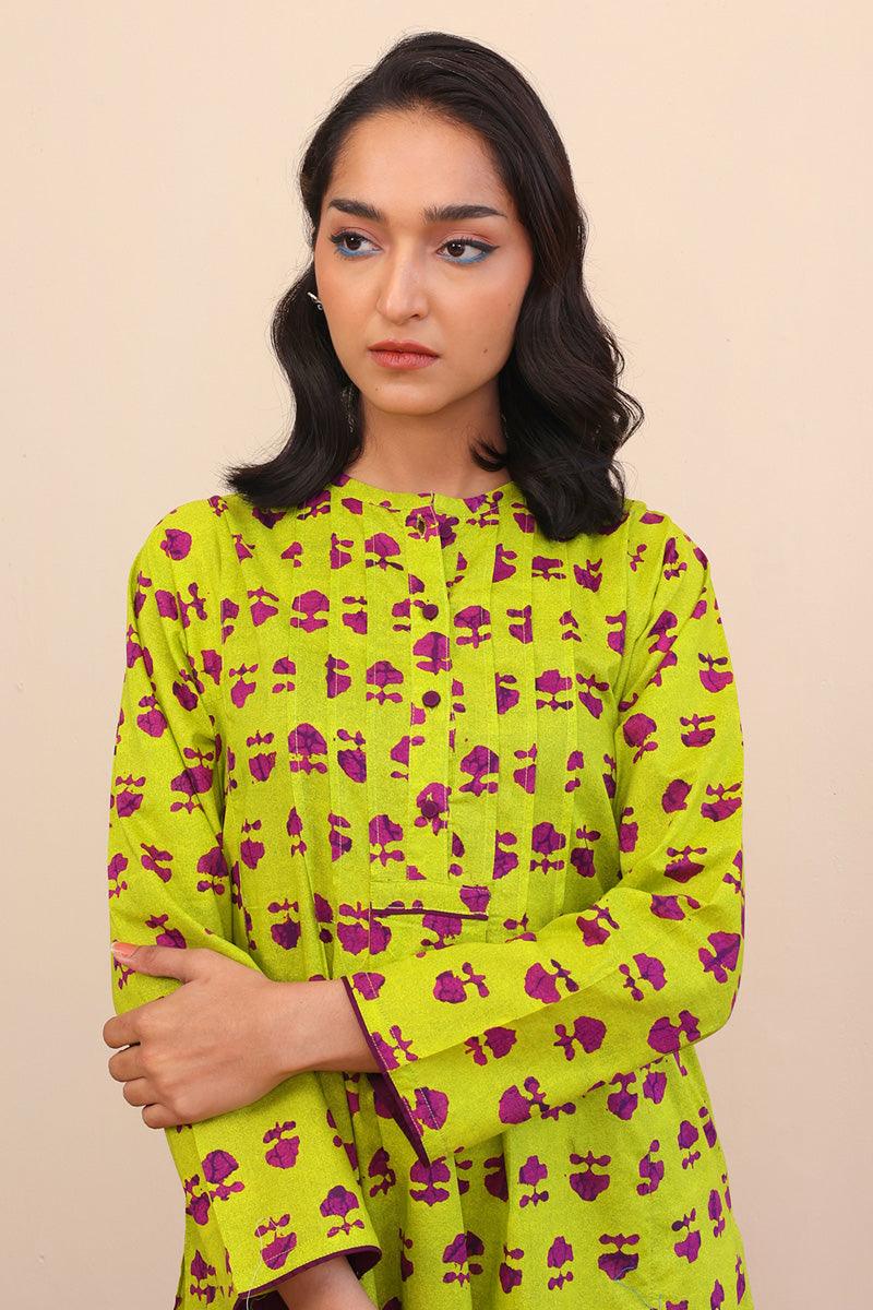 Generation - 1 Piece - Mushrooms Kurti - Parrot Green - Lawn