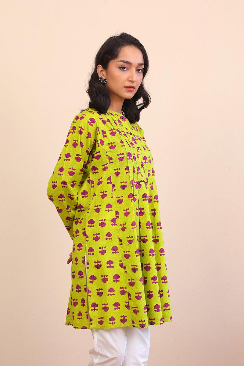 Generation - 1 Piece - Mushrooms Kurti - Parrot Green - Lawn