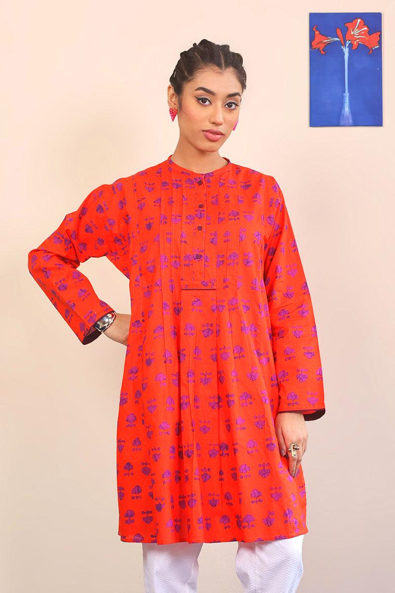 Generation - 1 Piece - Mushrooms Kurti - Red - Lawn
