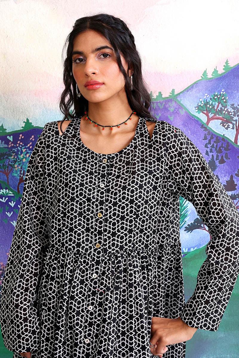 Generation - Geometric Monochrome Dress - 1 Piece - Black - Lawn